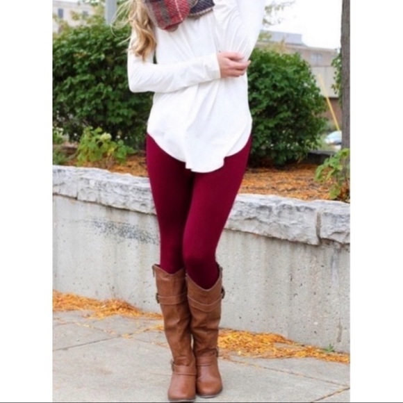 HIGH WAIST FLEECE LINED LEGGINGS | BURGUNDY - Picture 4 of 4